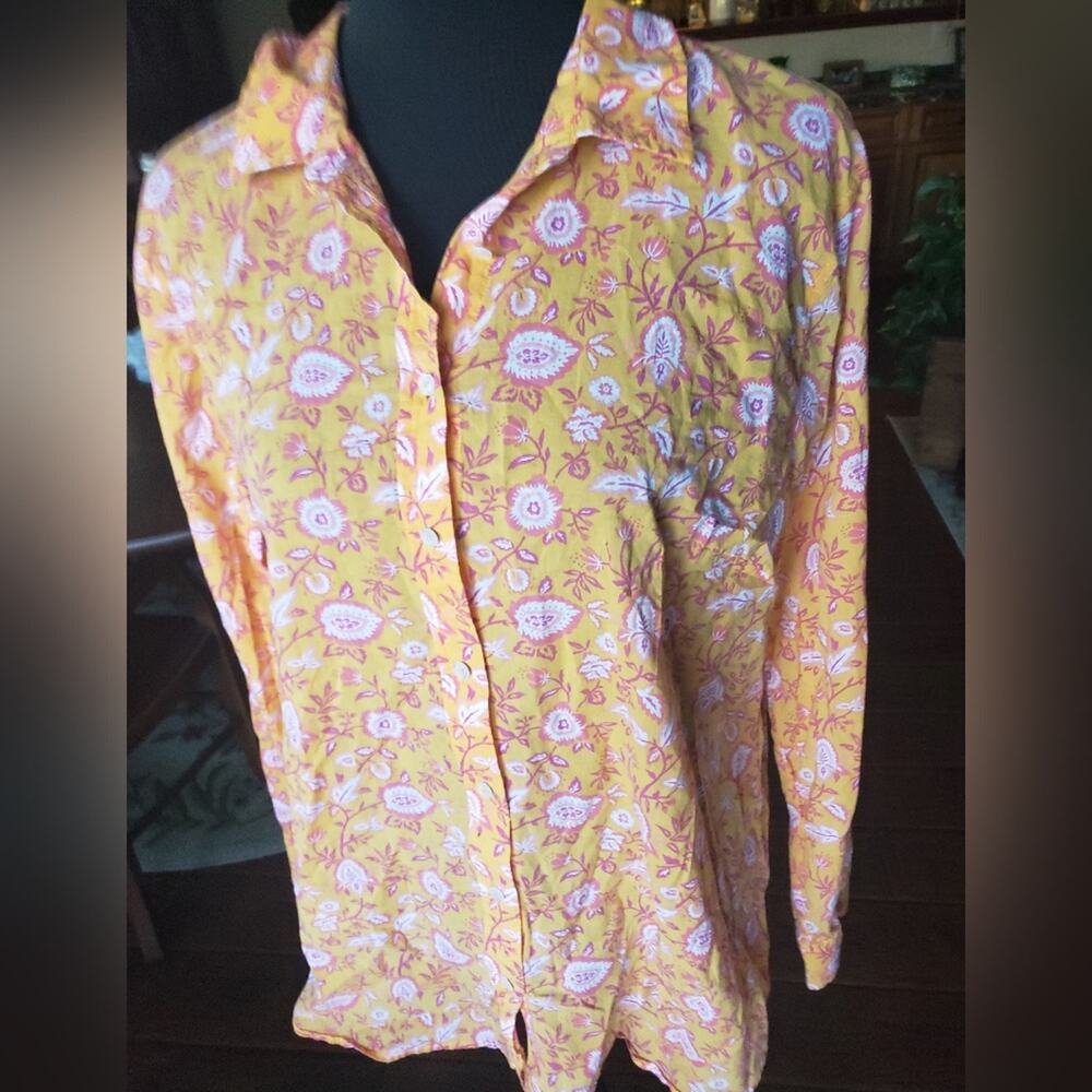 Talbots Floral Yellow Women's button‎ up, long sleeve shirt Size XL - Picture 3 of 6